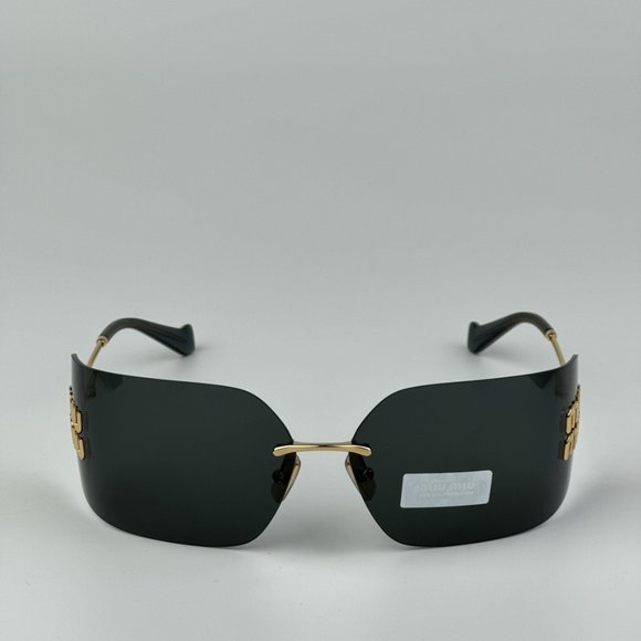 Miu Miu MU54YS 5AK5S0 BRAND NEW Sunglasses Gold Grey Wraparound Rimless Women main image 8